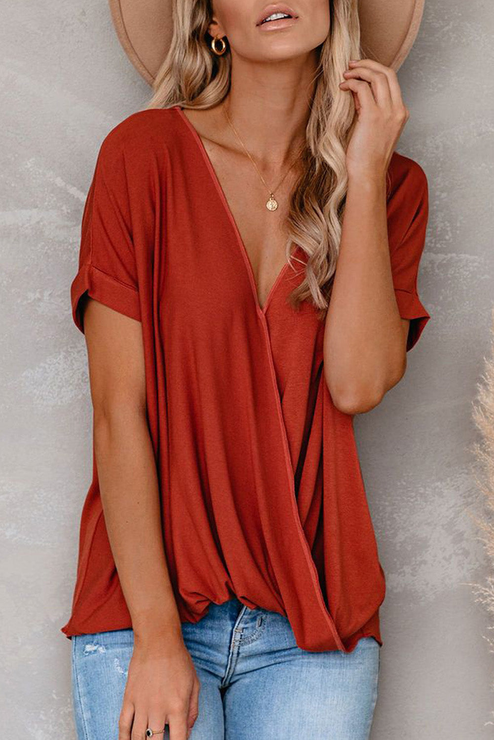 Black Short Sleeves Drape Knit Top