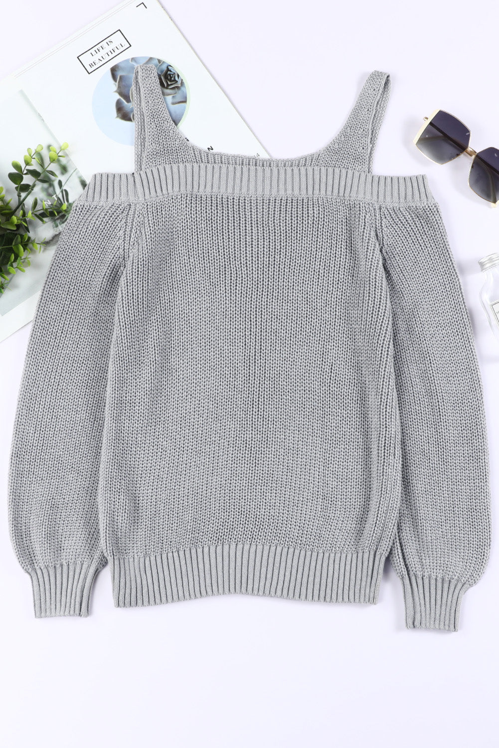 White Dew Shoulder Knitted Sweater