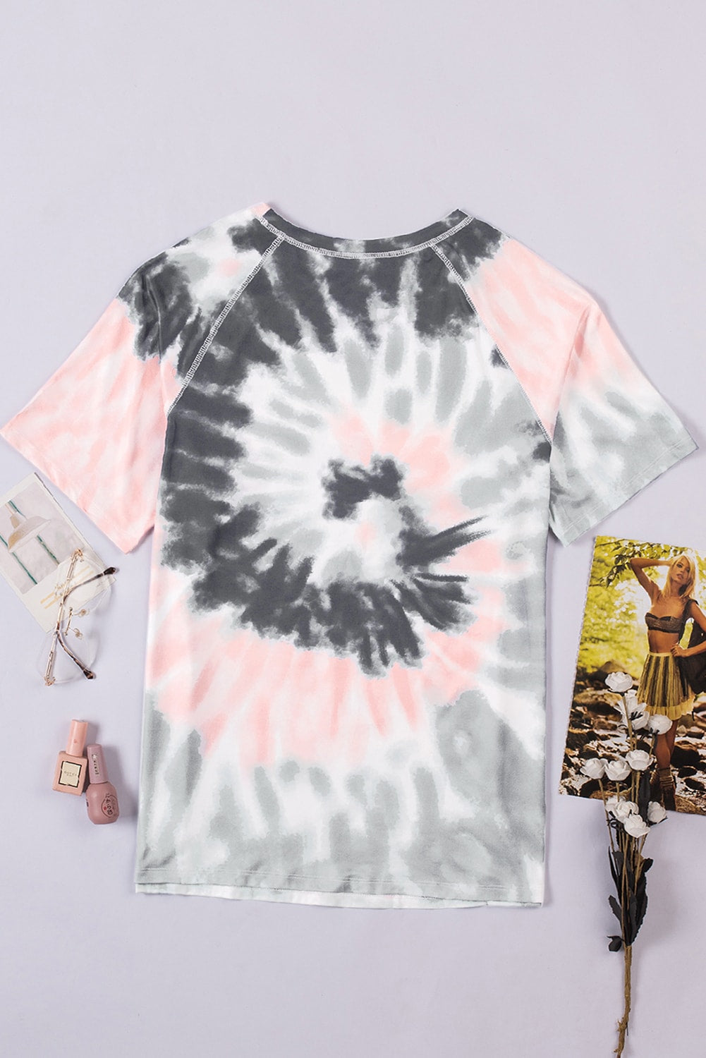 Gray Tie-dye Raglan Sleeve Plus Size T-shirt