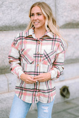 Pink Plaid Button Front Chest Pocket Shacket