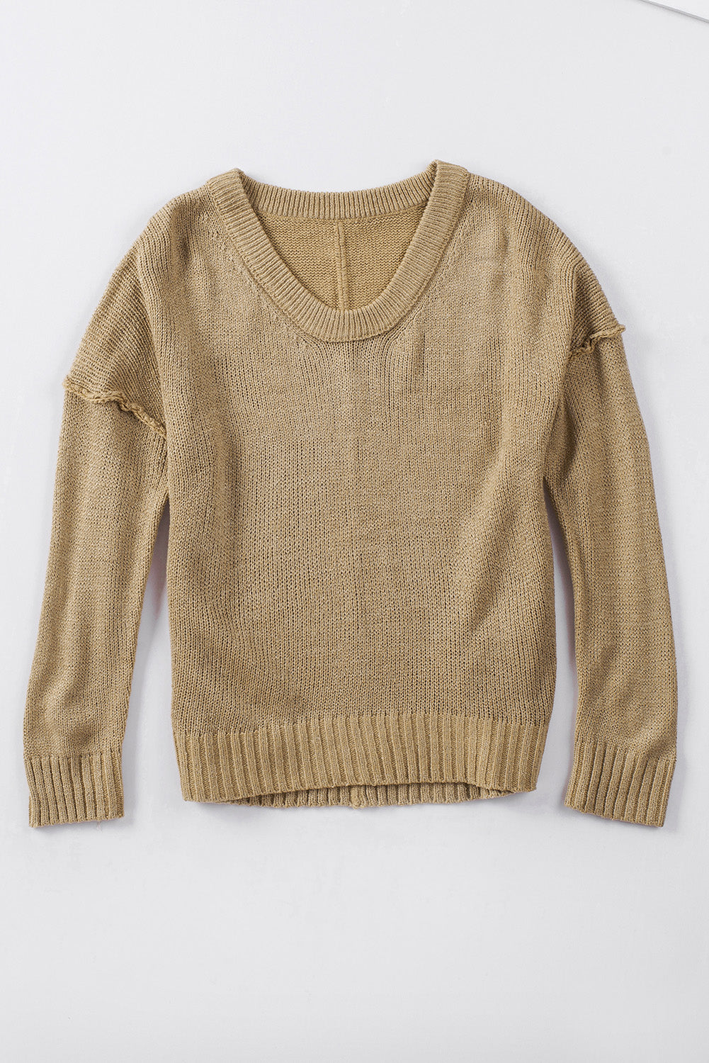 Khaki Ribbed Trim Oversize Sweater