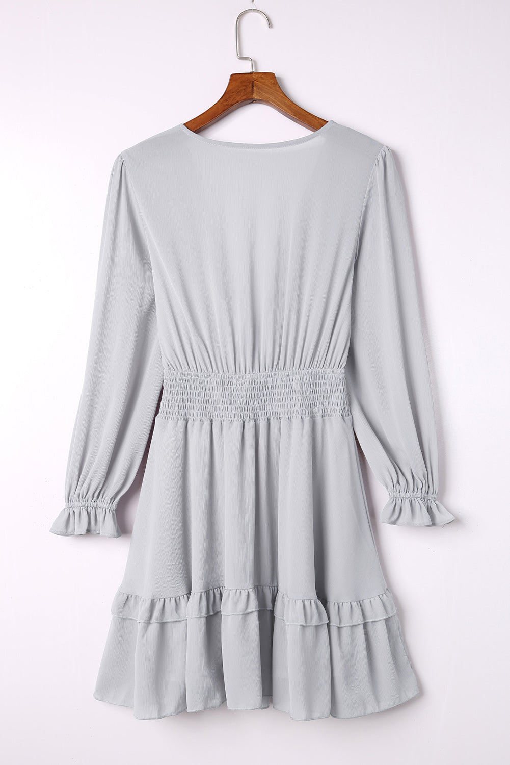 Amicgp V Neck Lantern Sleeve Knotted Tiered Mini Dress