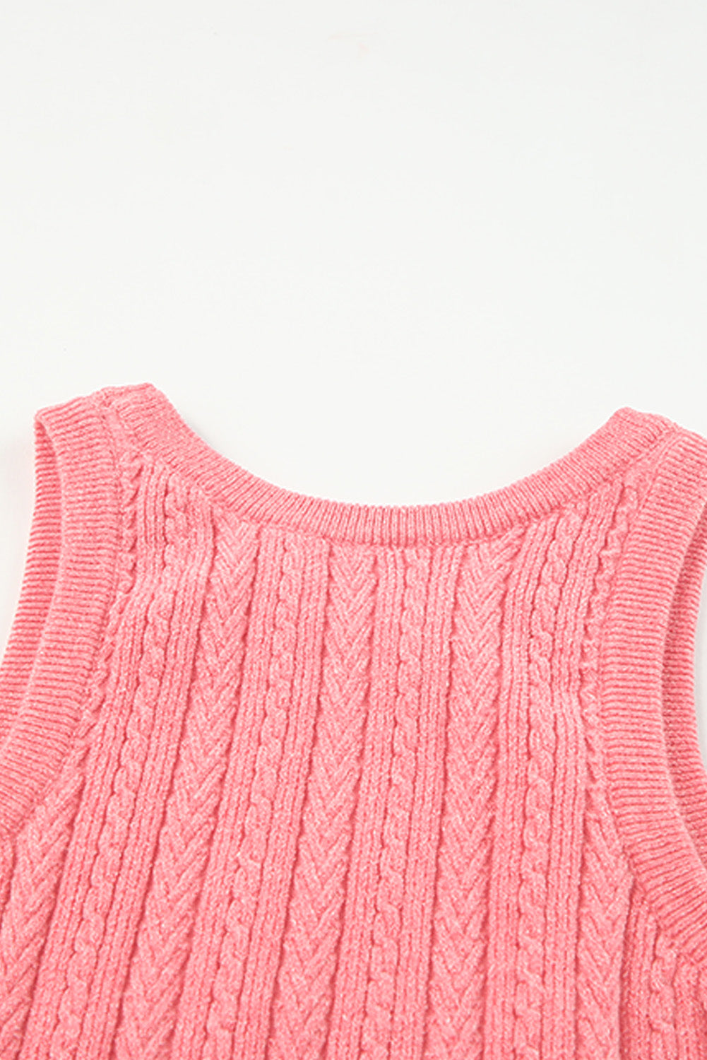 Pink Cable Knit Ribbed Trim Sleeveless Crop Top