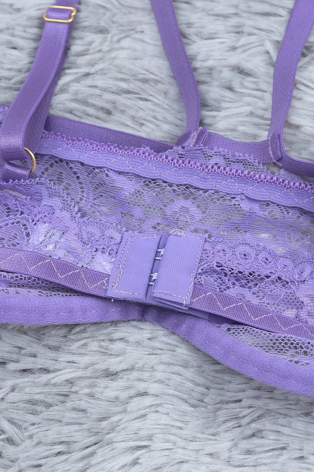 Purple Sheer Lace Asymmetric Strappy 2pcs Lingerie Set