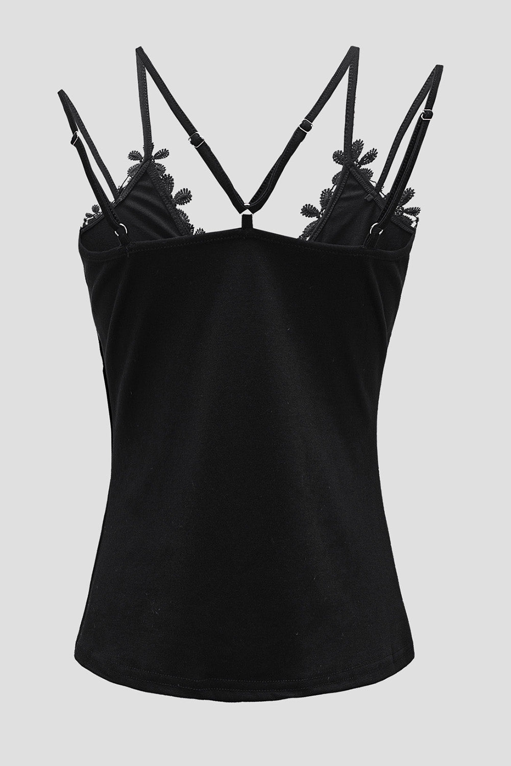 Black Lace Overlay Strappy Hollow-out Tank Top