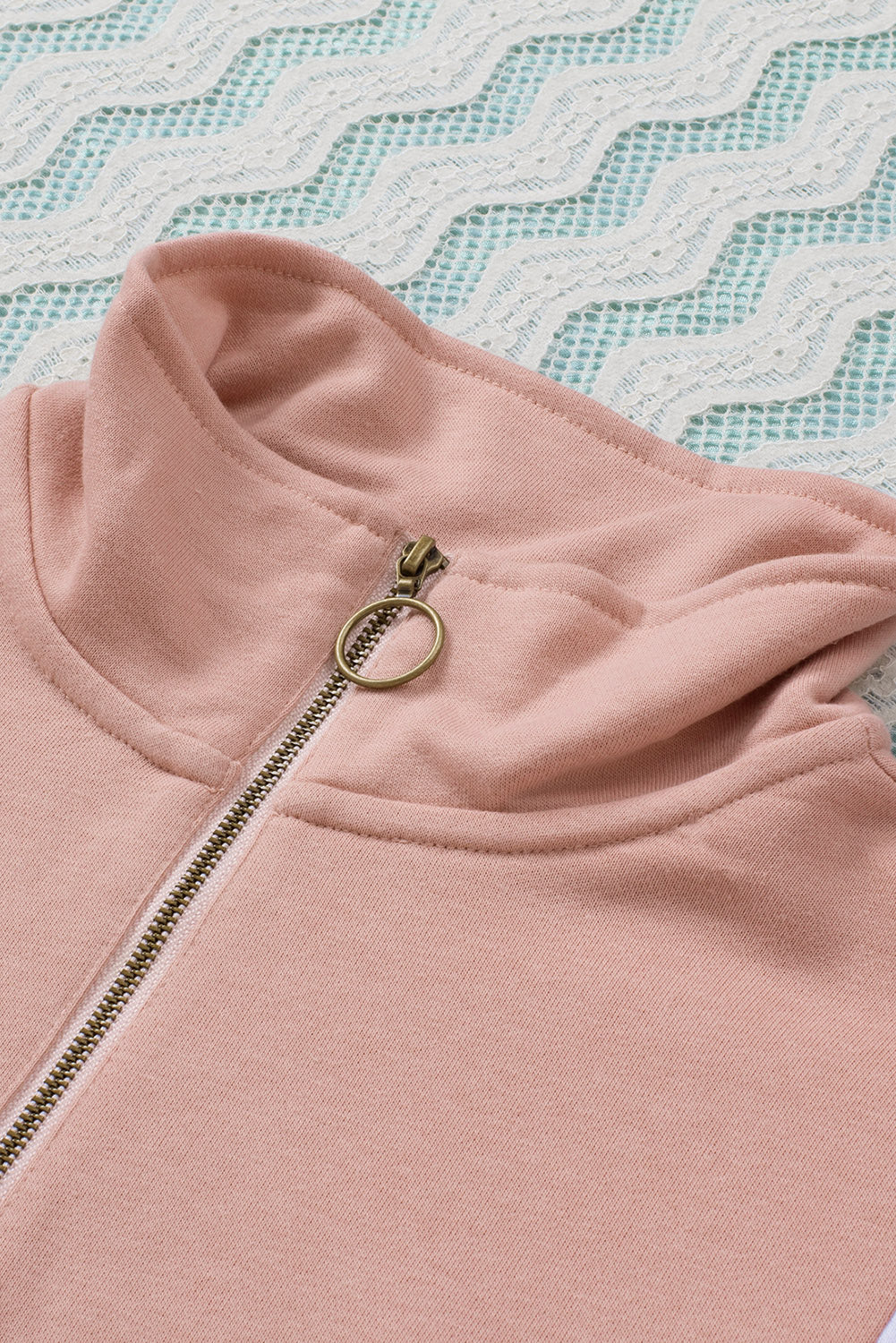 Pink Color Block Patch Bicep Quarter Zip Sweatshirt