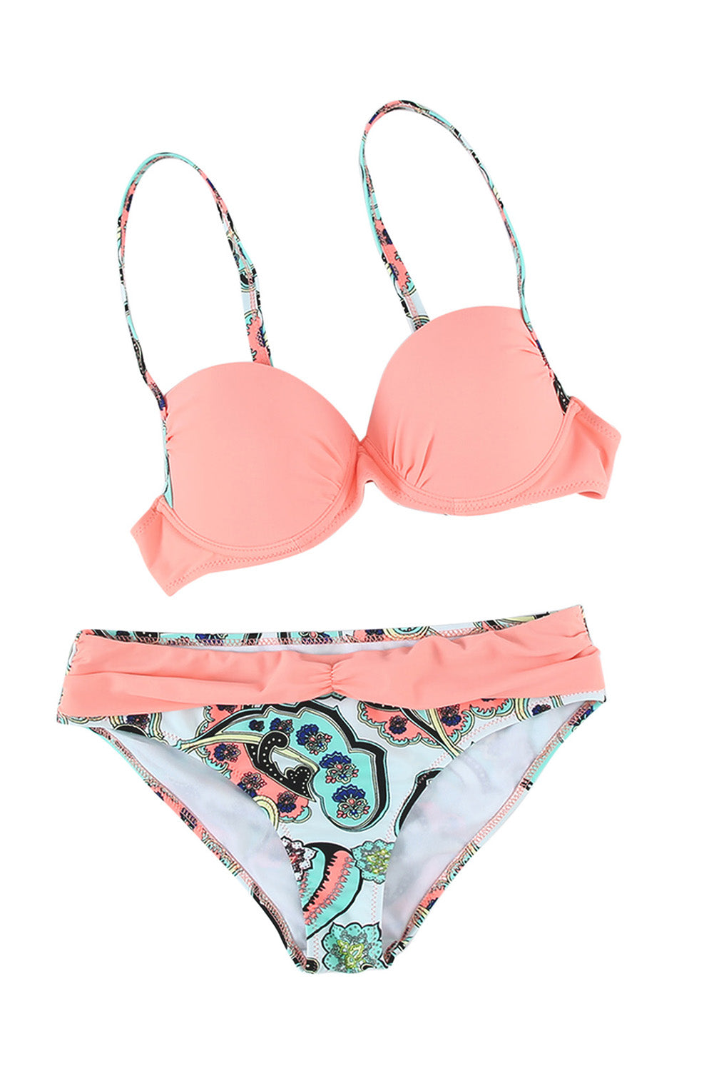 Sexy Pink Padded Gather Push-up Bikini Set