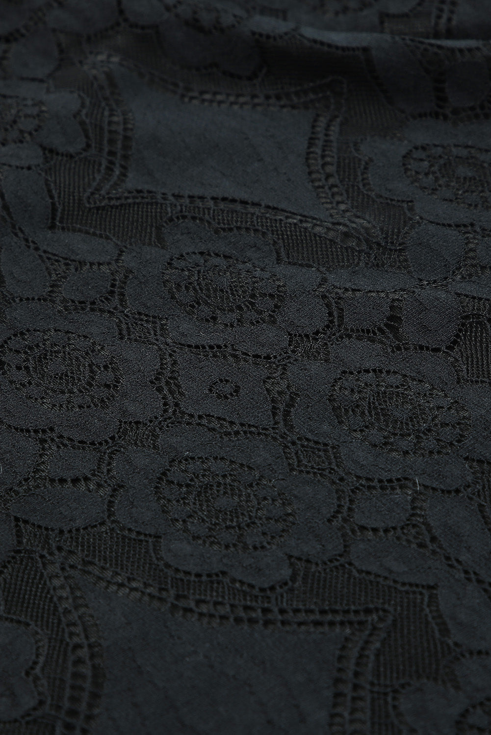 Black Round Neck Short Sleeve Loose Lace Dress
