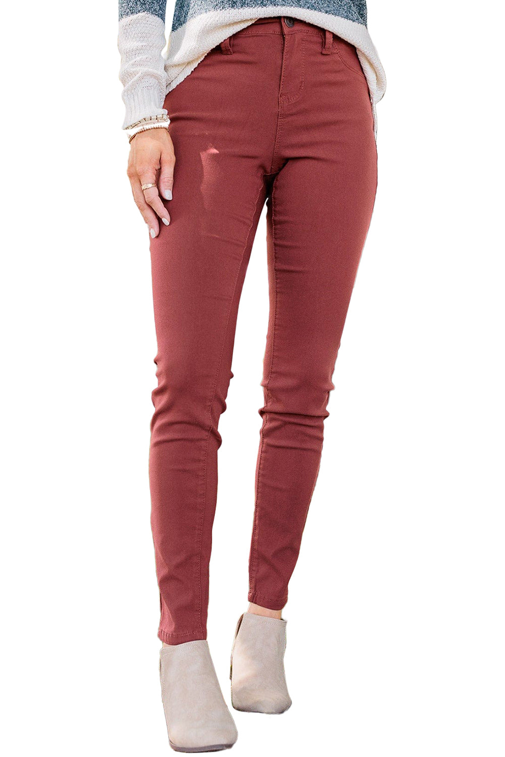 Mid Rise Solid Color Skinny Jeans