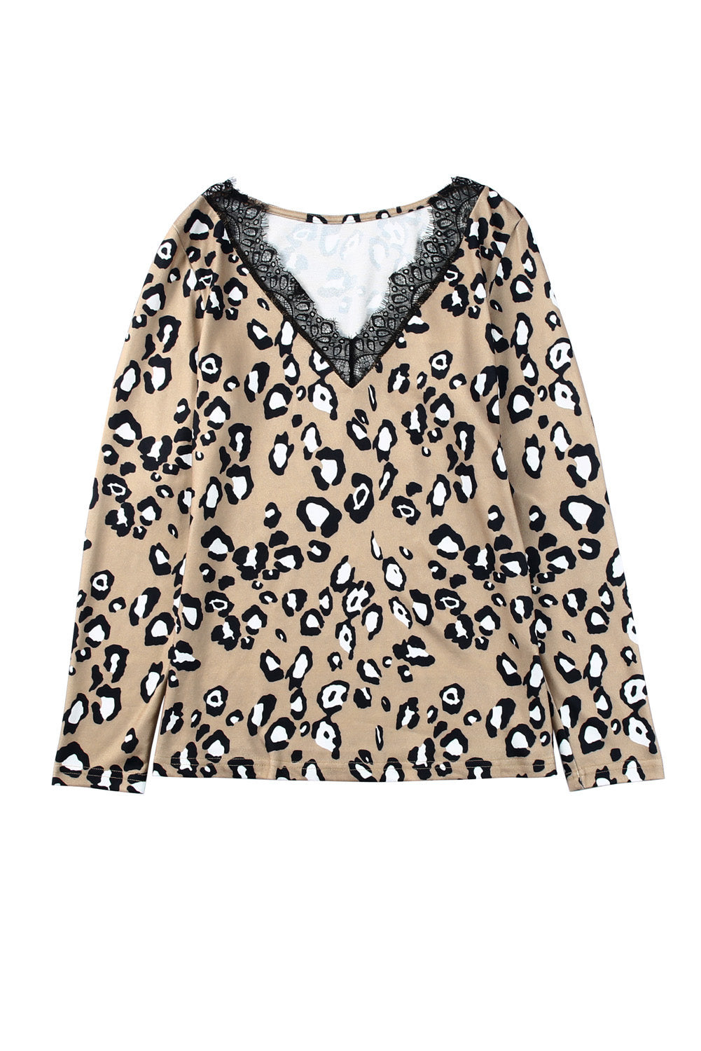 Leopard Print Lace Trim V Neck Top