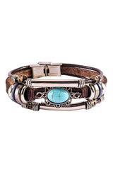 Brown Turquoise Faux Leather Multi-layered Bracelet