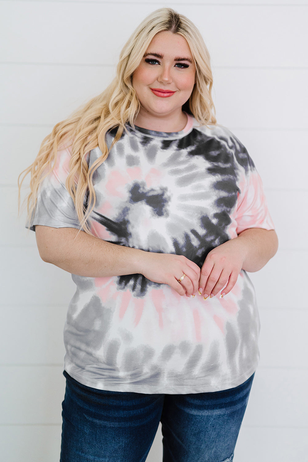 Gray Tie-dye Raglan Sleeve Plus Size T-shirt