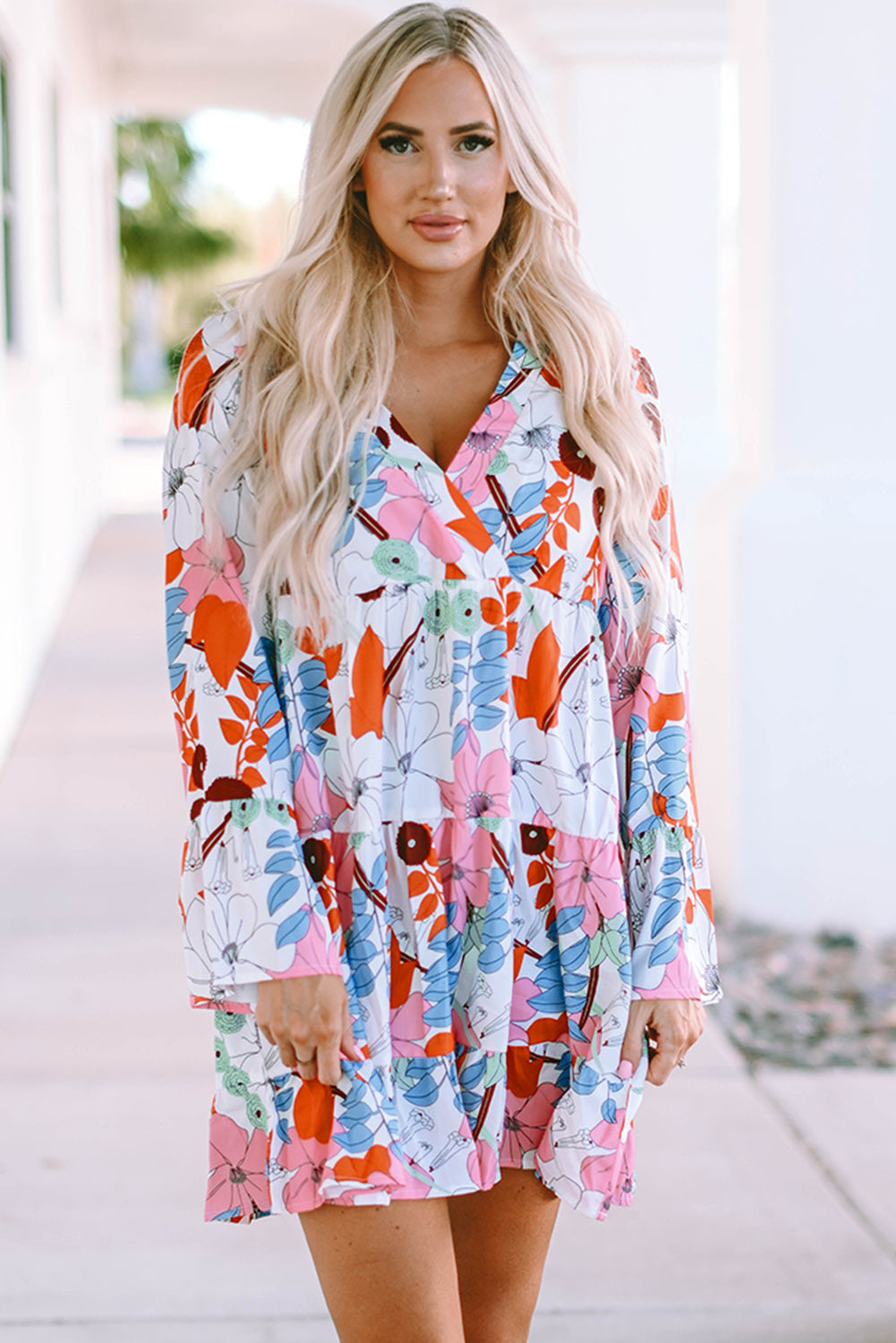 White Floral Tiered Mini Dress