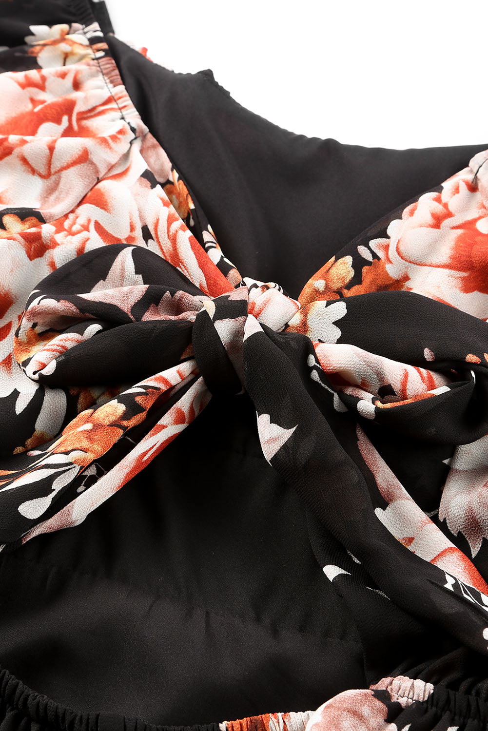 Black Floral Print Tie Back Mini Dress