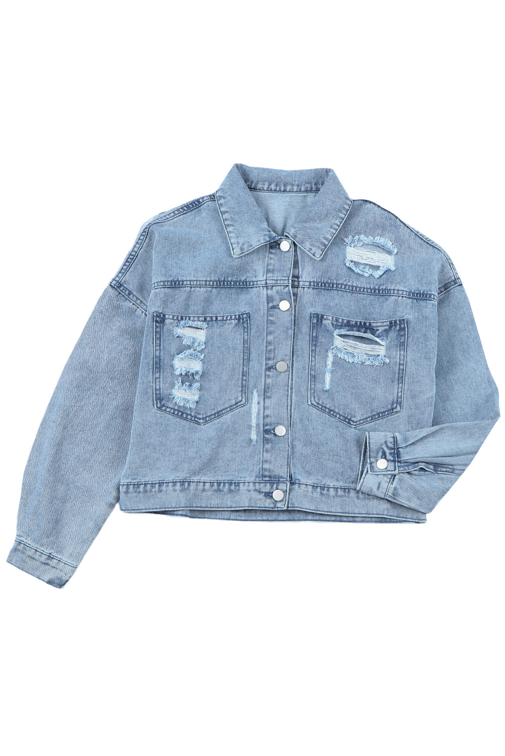 Sky Blue Rhinestone Fringe Denim Jacket