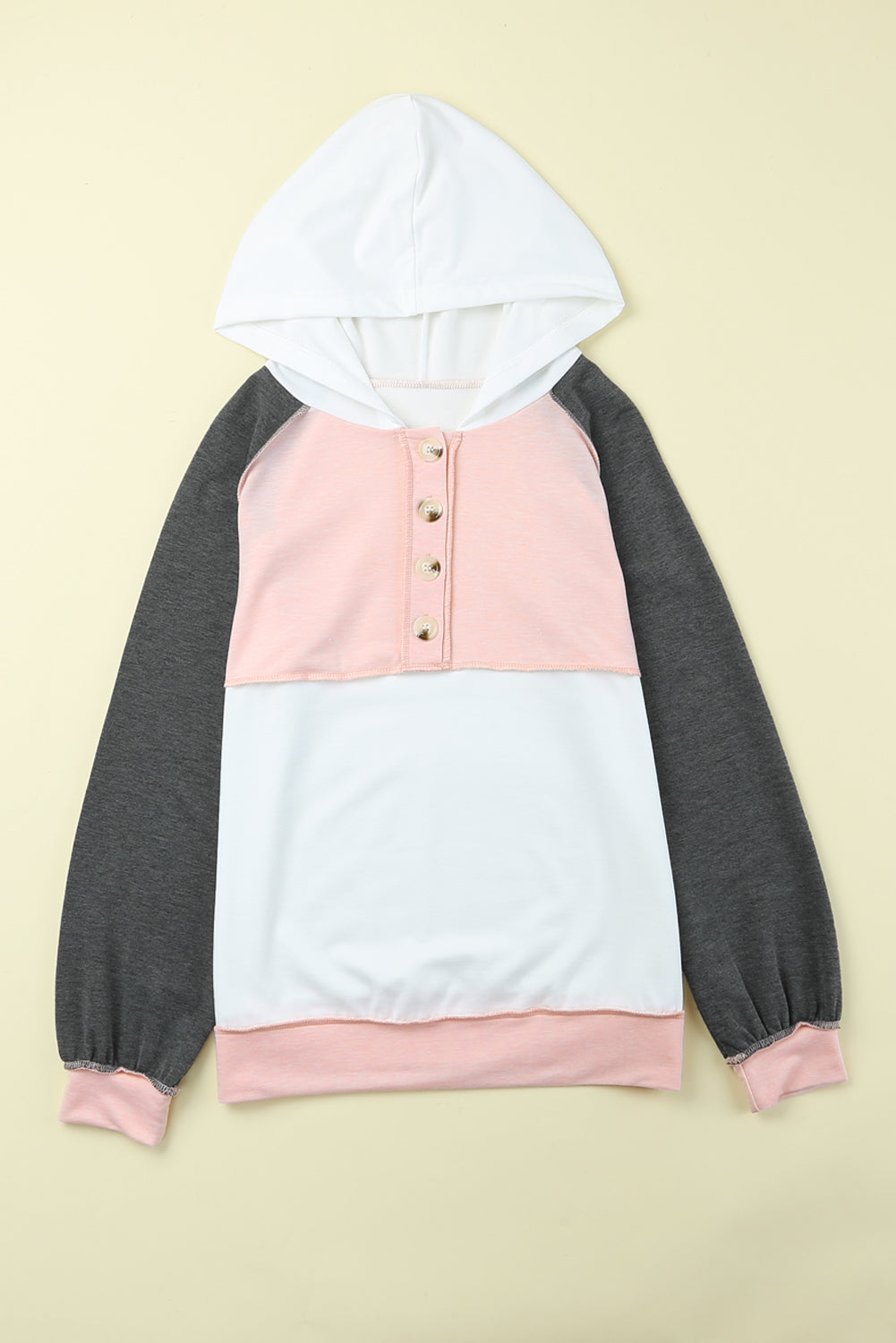 Yellow Colorblock Button Accent Pullover Hoodie