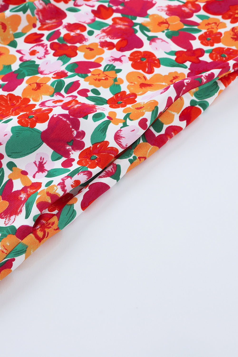Red Ruffle Sleeve V-Neck Floral Dress