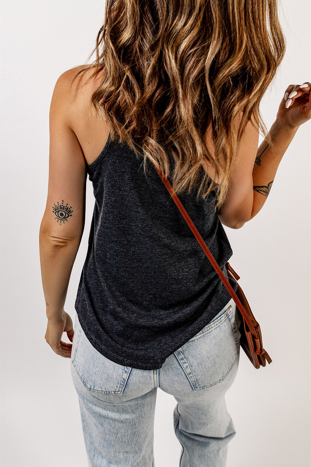 Black V Neck Racerback Tank Top with Pocket