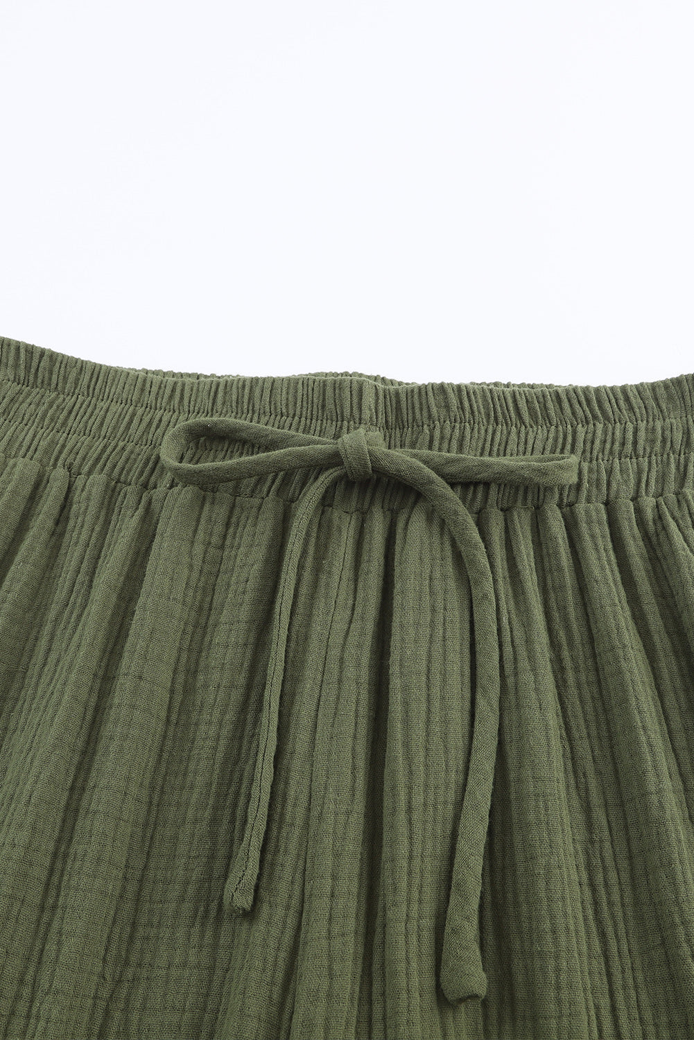 Green Crinkle Textured Wide Leg Pants