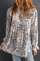 Leopard Frilled Neck Babydoll Blouse