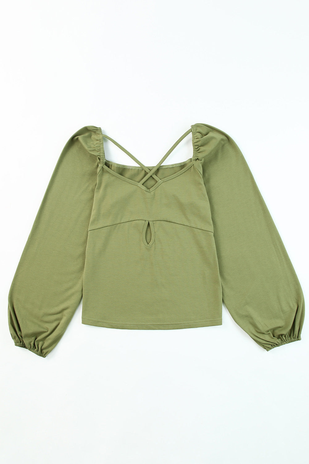 Green Cut Out Criss Cross Sweetheart Neck Long Sleeve Top