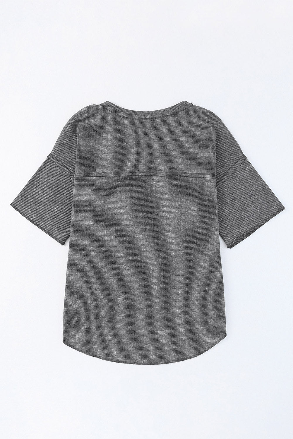 Gray Waffle Knit Seamed Half Sleeve V Neck Top