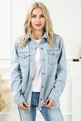 Sky Blue Flap Pocket Buttoned Raw Hem Denim Jacket