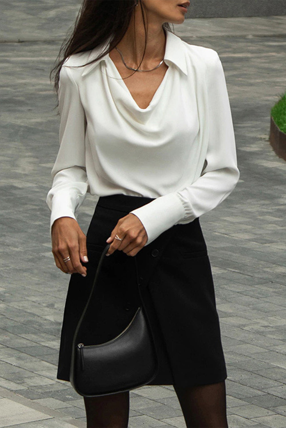 White Polo Neck Long Sleeve Blouse