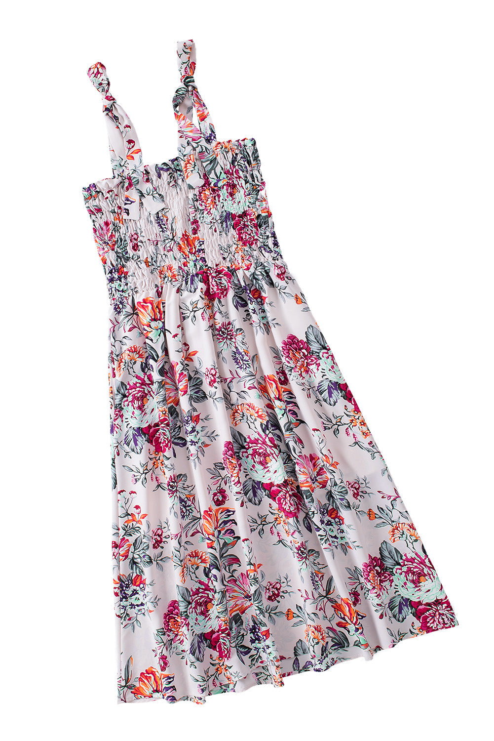 Sky Blue Tie Straps Smocked Floral Dress