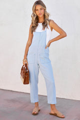 Sky Blue Chambray Pocketed Adjustable Straps Jumpsuit