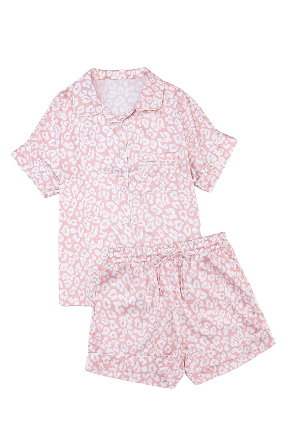 Pink Leopard Satin Shirt and Shorts Pajama Set