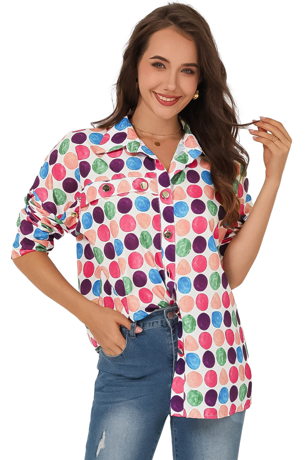 Multicolor Polka Dot Buttoned Long Sleeve Shirt