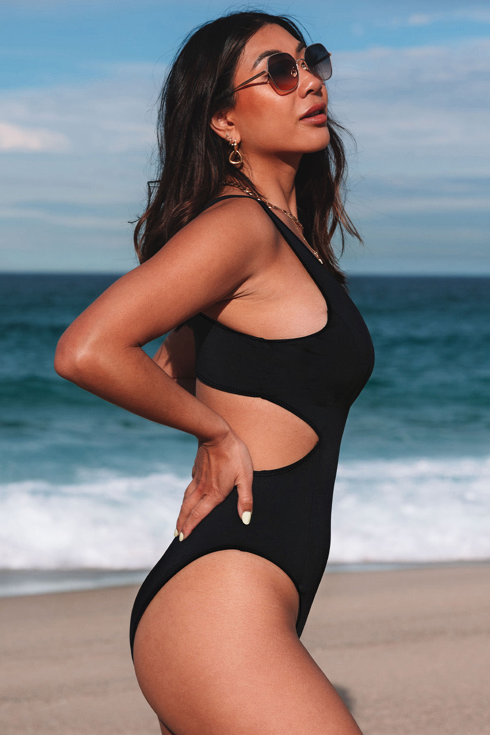 Black Slimmer Cutout One Piece Swimsuit