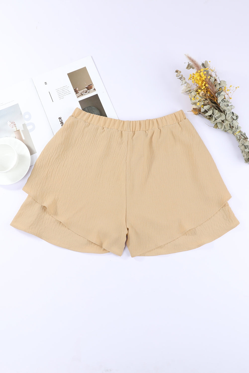 Khaki Ruffle Layered High Waist Flowy Shorts