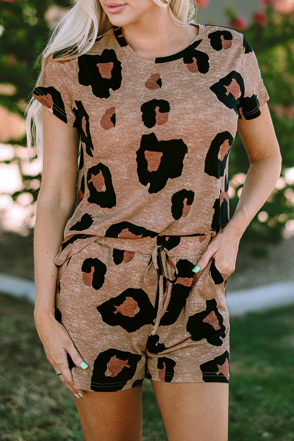 Pink Leopard Frilled Collar Printed Tank Top