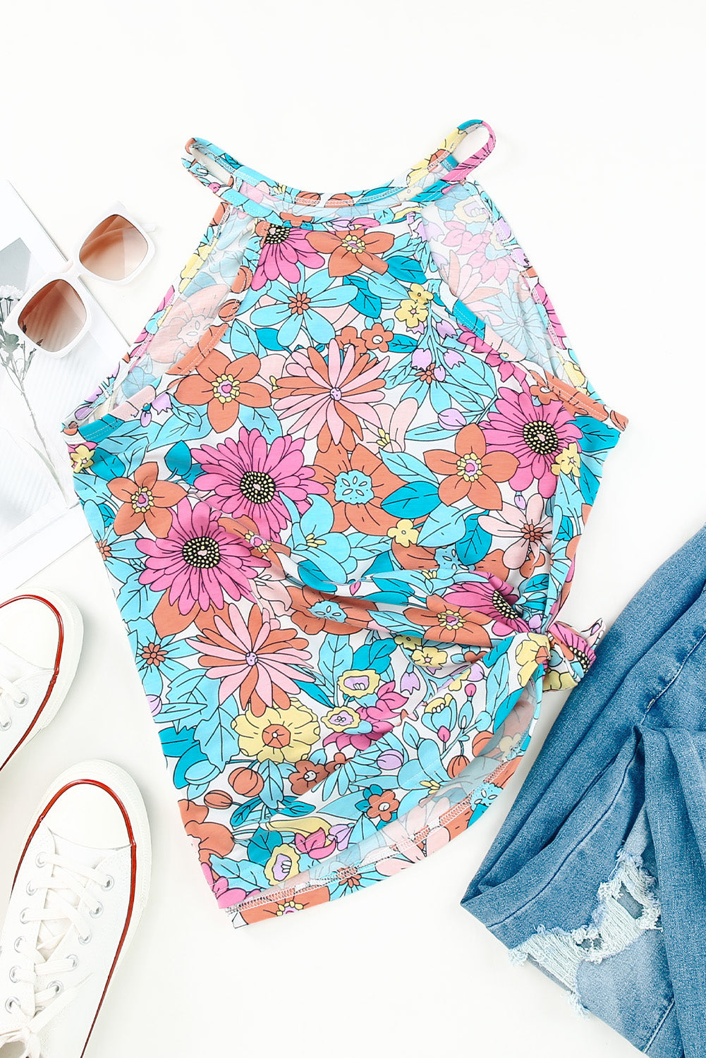 Multicolor Floral Print Sleeveless Tank Top