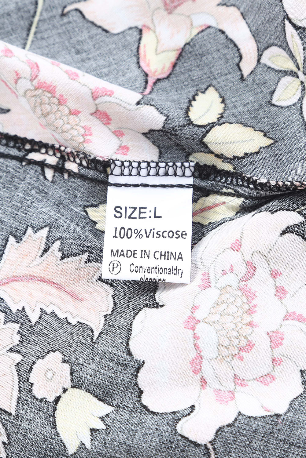 Black V Neck 3/4 Sleeves Floral Dress