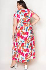 Rose Wrap V Neck Short Sleeve Floral Maxi Dress