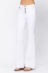Judy Blue White Buttonfly Patch Pocket Flare Jeans