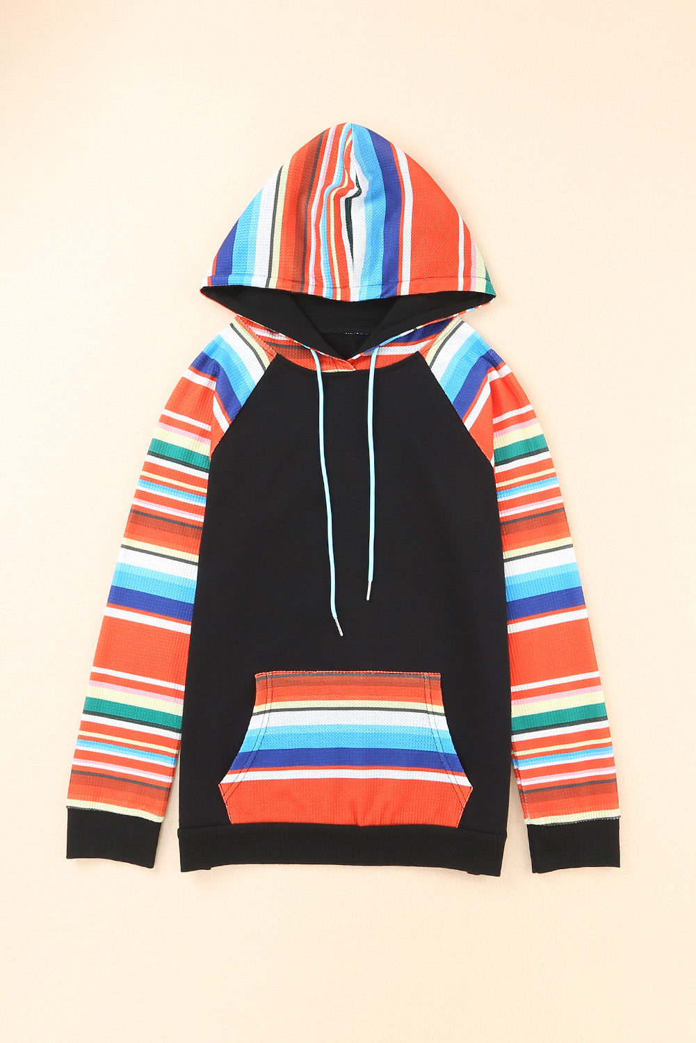 Multicolor Colorful Striped Patchwork Kangaroo Pocket Hoodie