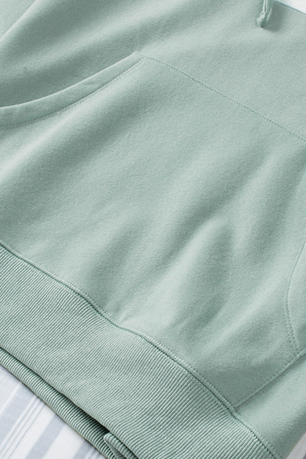Green Contrast Wide Band Front Drawstring Hoodie
