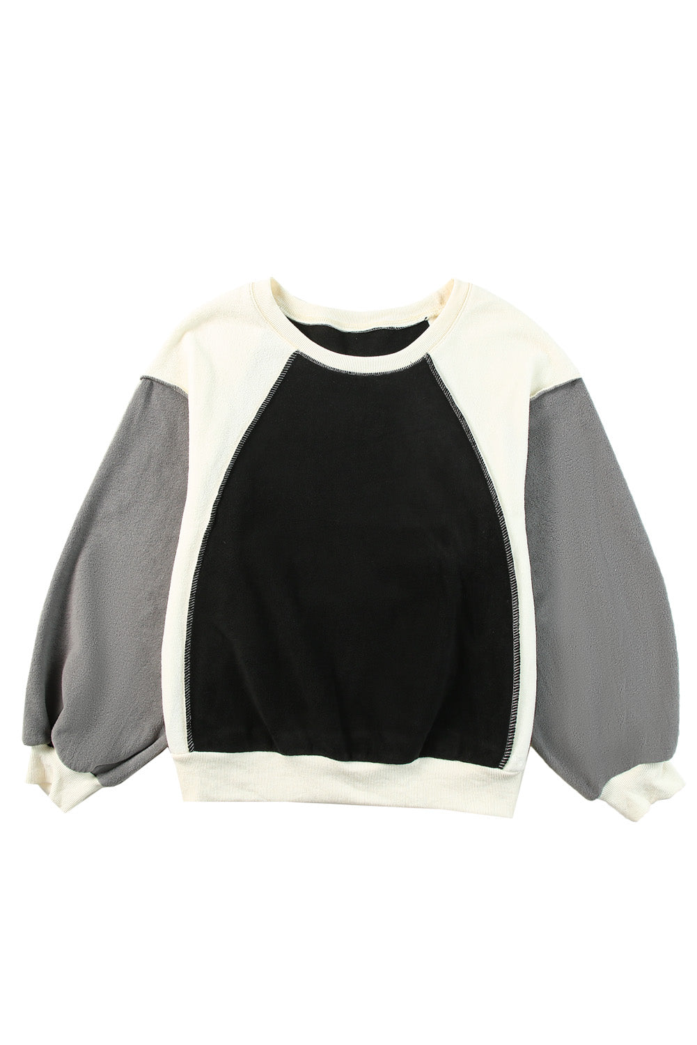 Rose Colorblock Long Sleeve Pullover Fleece Sweatshirt