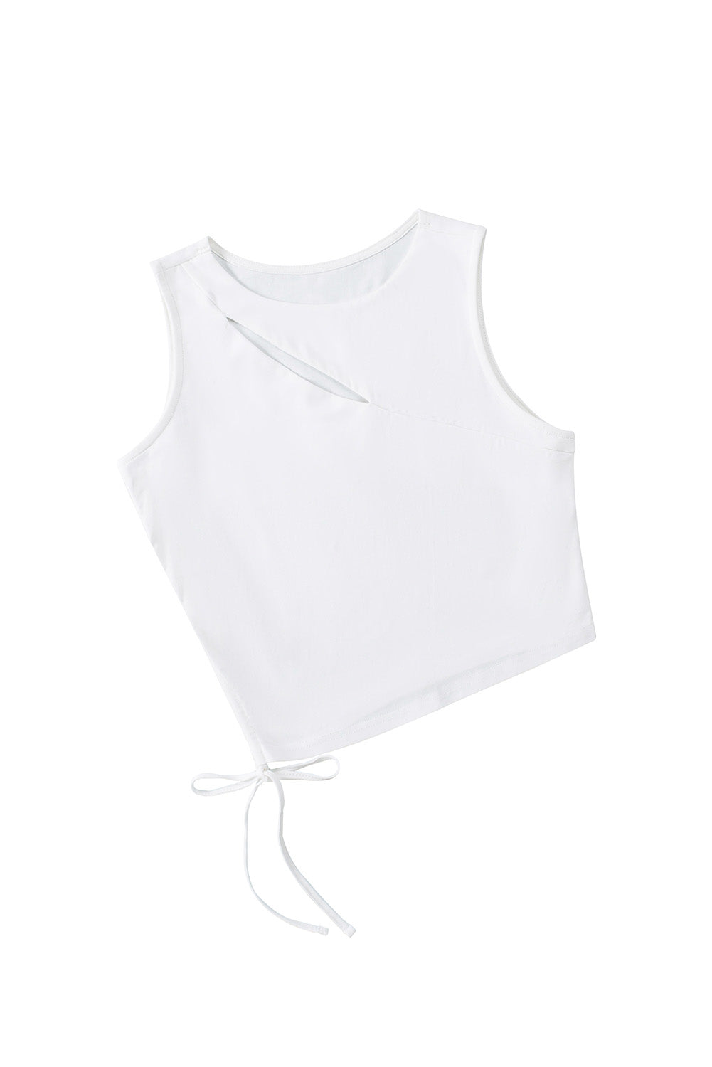 White Solid Color Cutout Side Drawstring Tank Top