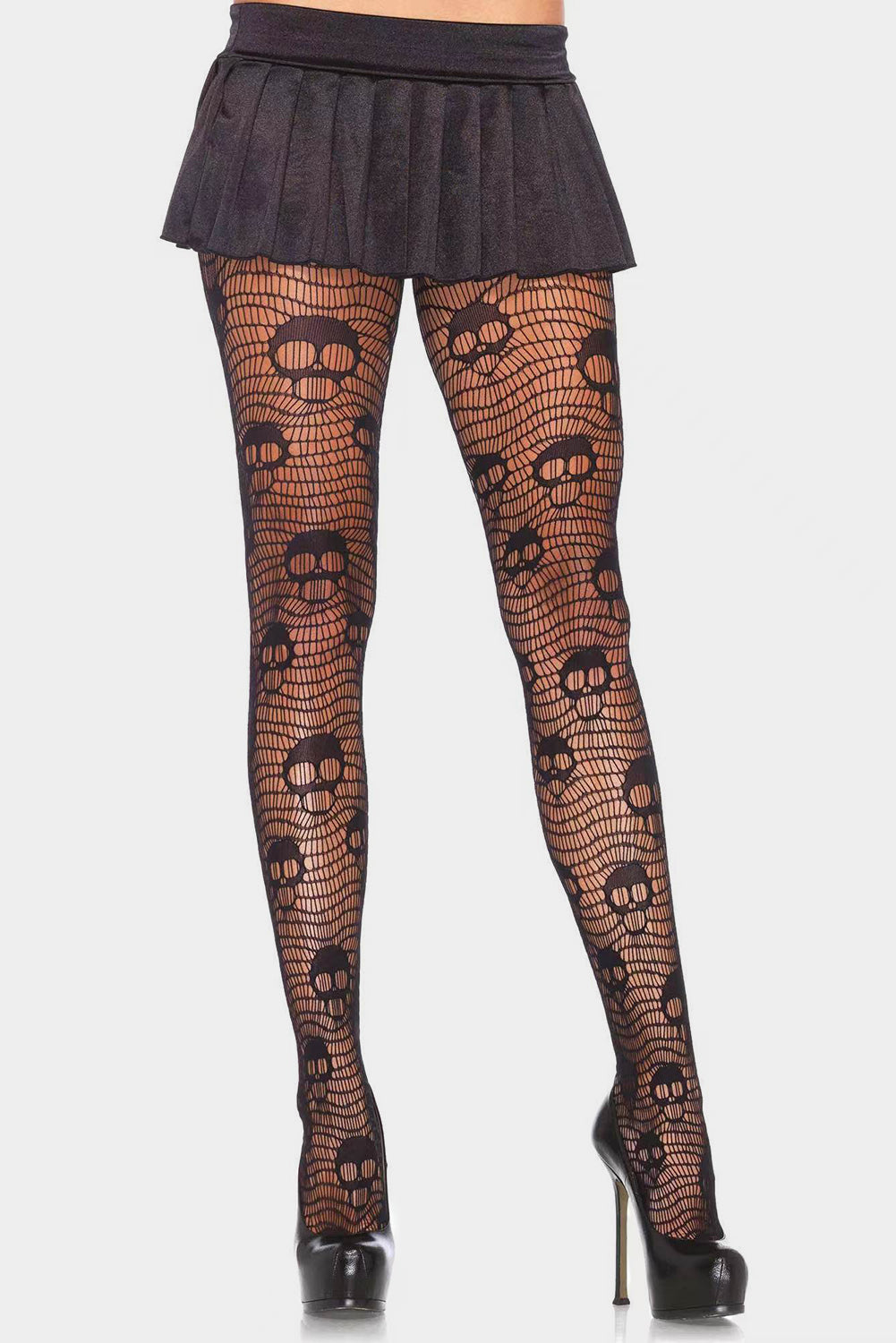 Black Halloween Skull Pattern Sheer Pantyhose