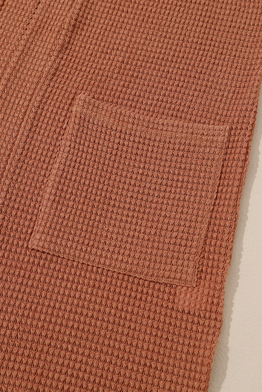 Brown Waffled Knit Thumb Sleeve Pocketed Cardigan