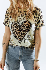 Leopard Be Kind Heart Graphic Print T Shirt