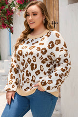 Leopard Plus Size Ribbed Hem Leopard Sweater