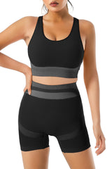 Black Textured U Neck Criss Cross Sports Bra