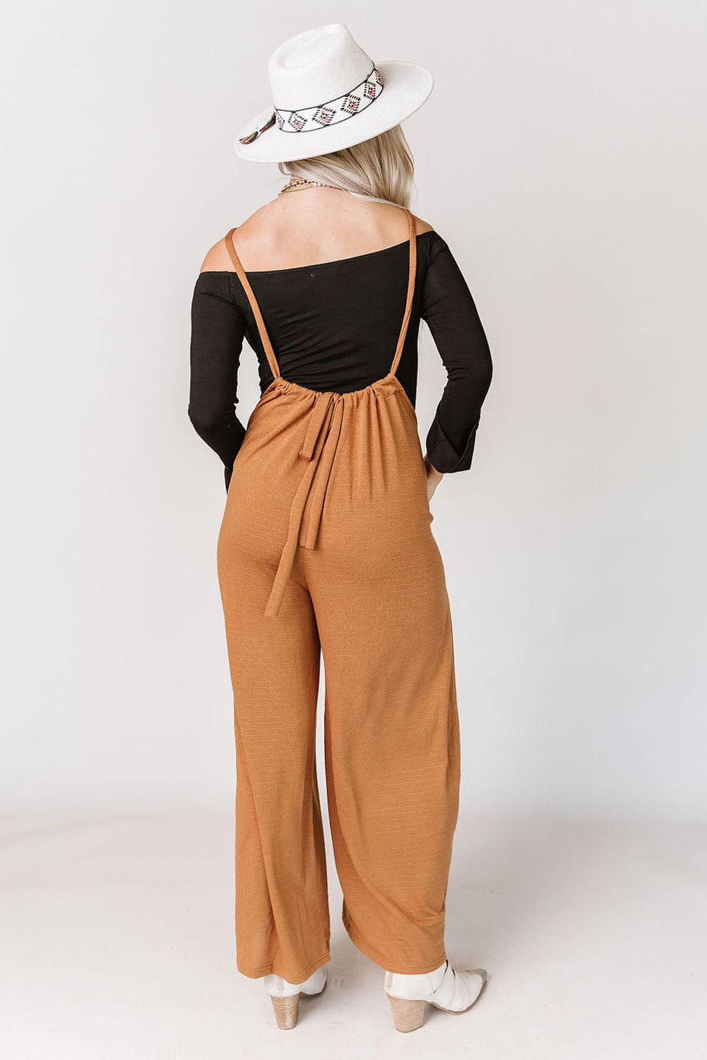 Orange High Rise Wide Leg Suspender Pants