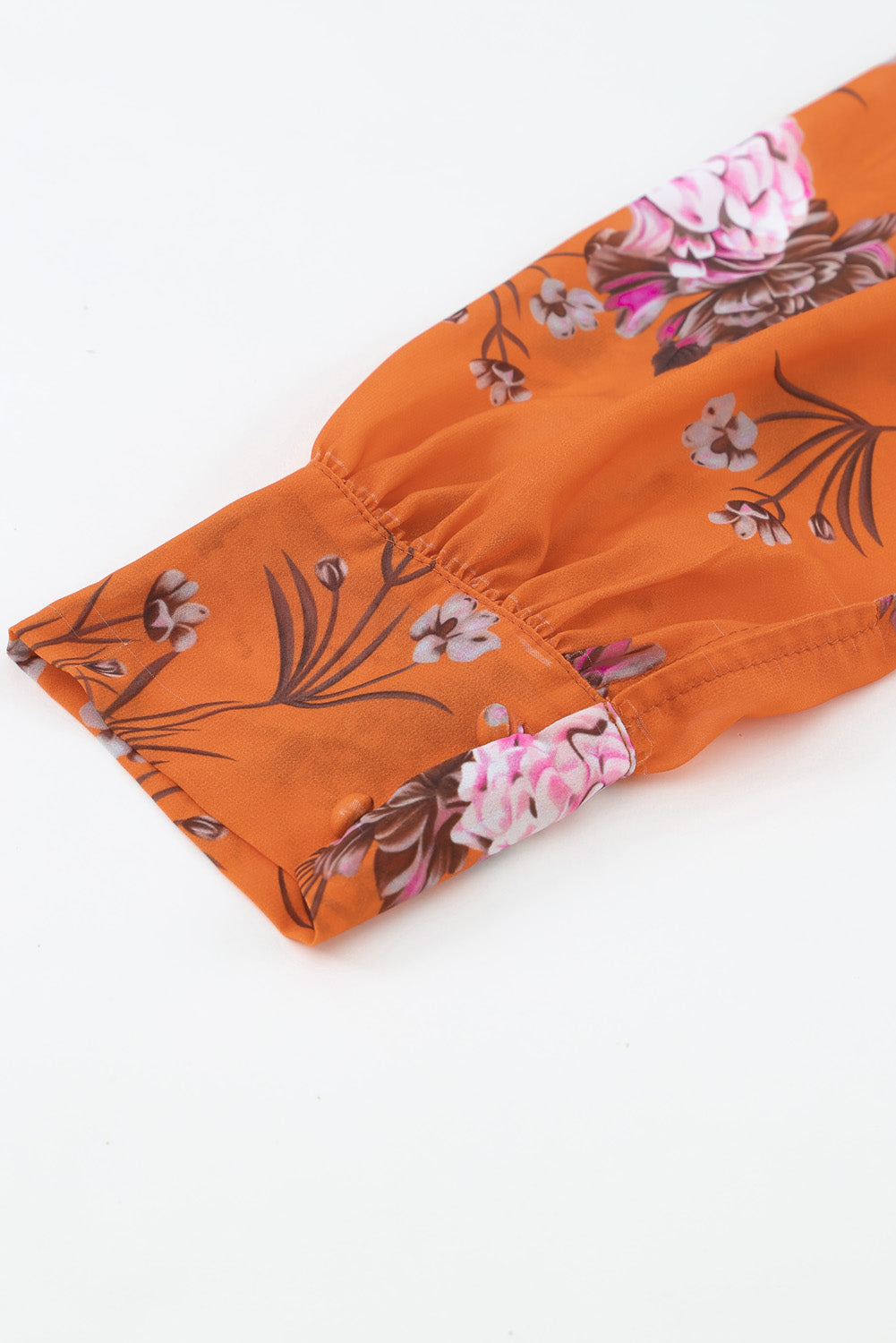 Orange Orange Floral Print Lace-up Ruffled V Neck Maxi Dress with A Slit